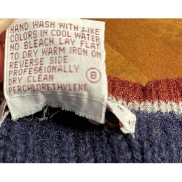 90s Vtg Womens Skyr Shetland Wool Cardigan Sweater Button Front Blue Red 38 Flaw - Picture 5 of 11